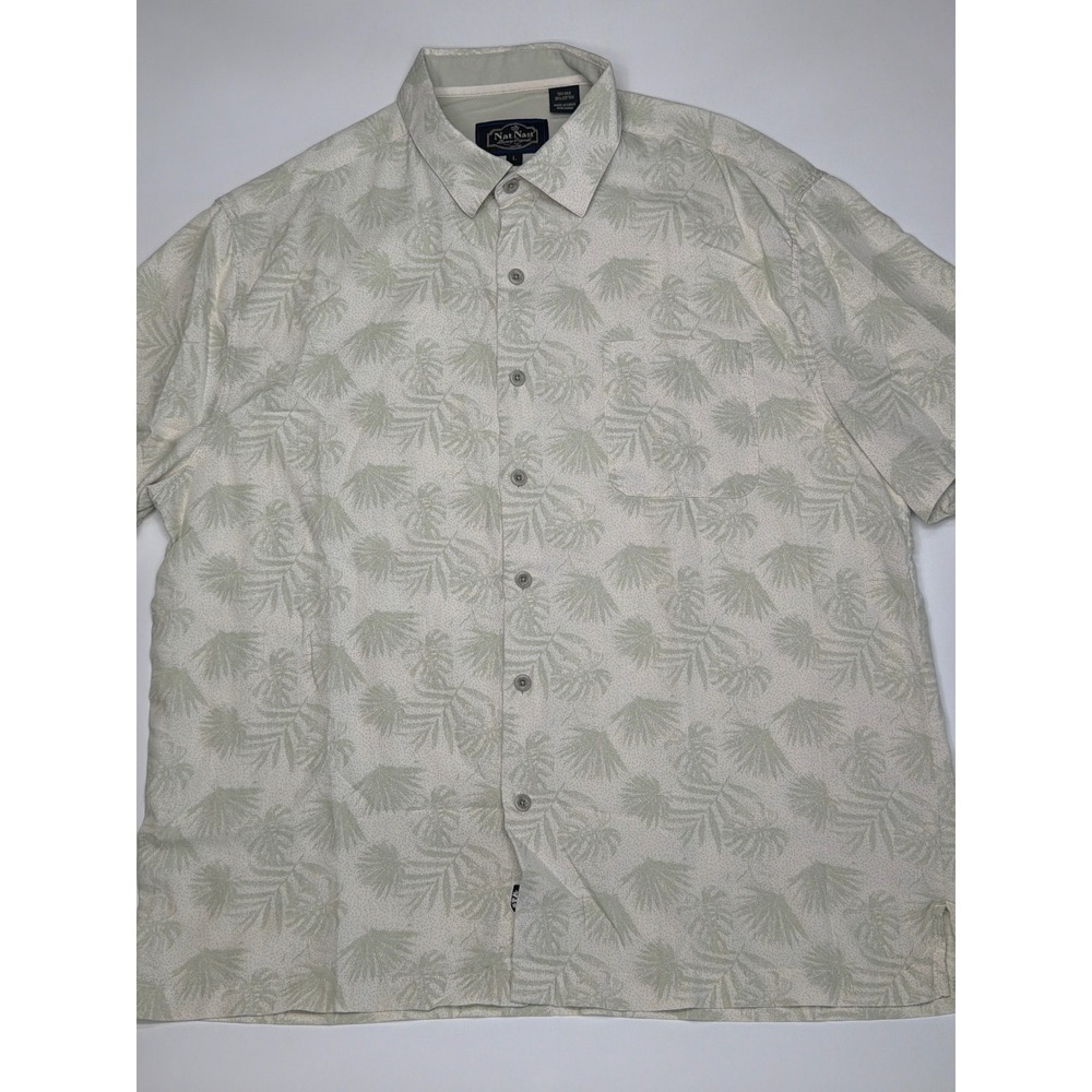Nat Nast Silk Blend Tropical Print Short Sleeve Button Down Shirt Mens Large